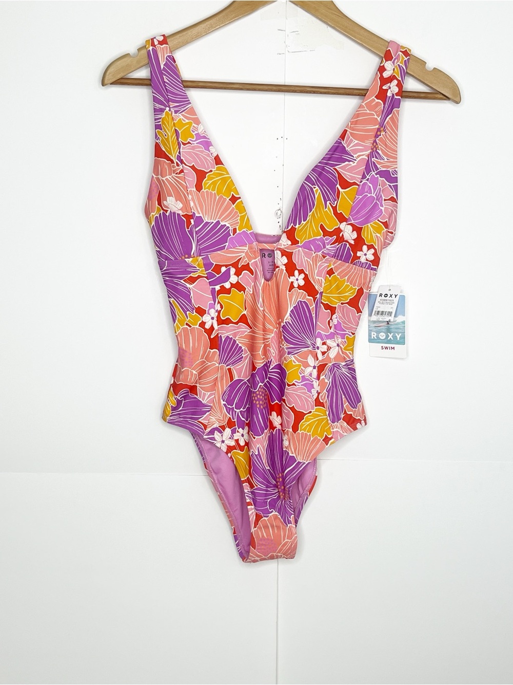 Roxy Bell Bottom Blooms Plunge One Piece SwimSuit Size Small